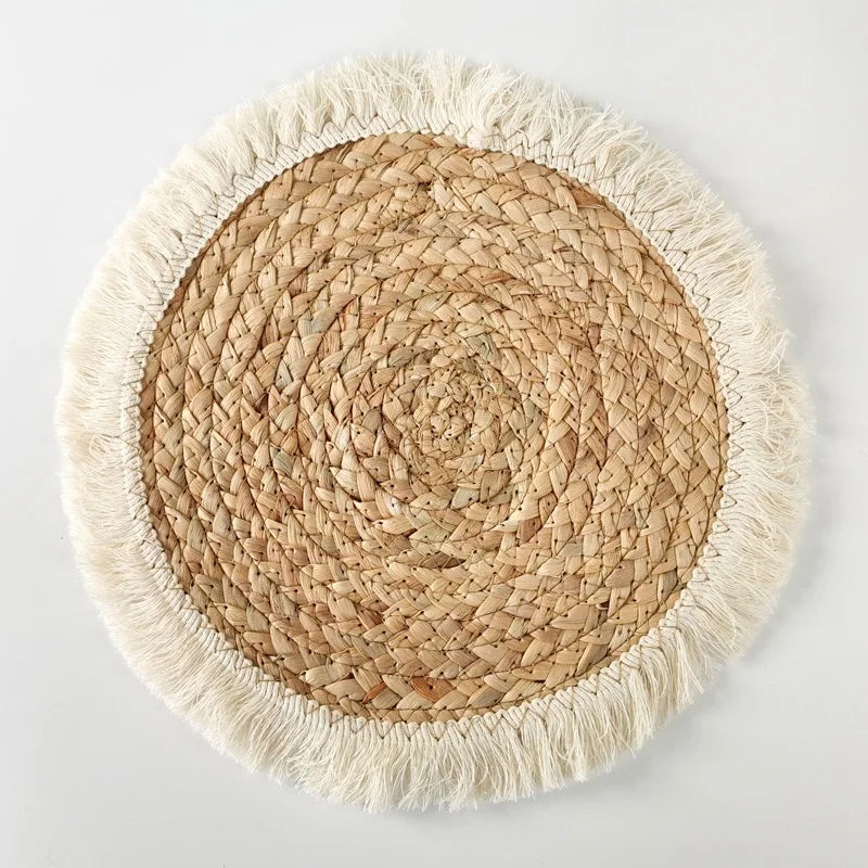 Inttox-Vente en Gros de Napperons en Herbe de Courge avec Dessous de Verre Rond à Pompon