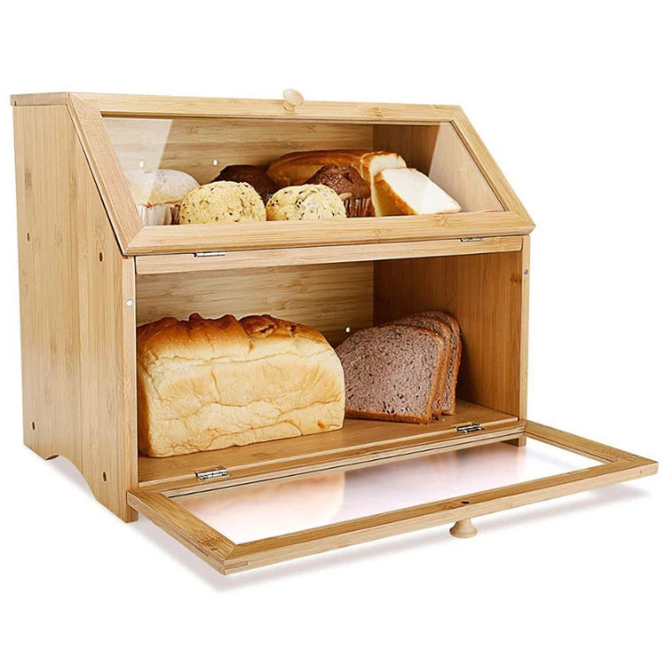 Inttox-🍞🪵 Boîte à Pain en Bambou à Double Couche