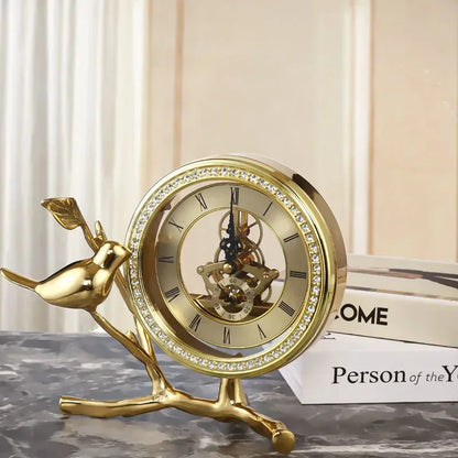Inttox-Réveil en Cuivre Pur – Horloge de Bureau Élégante Style Américain pour la Maison ou le Bureau