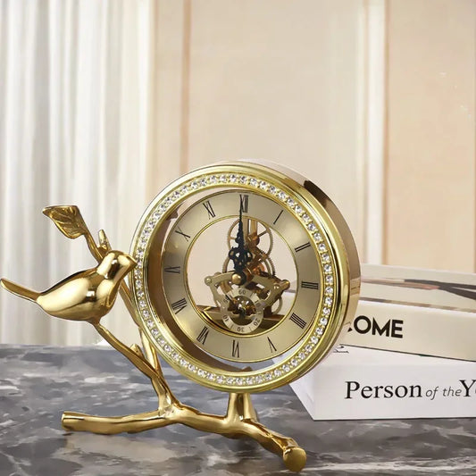 Inttox-Réveil en Cuivre Pur – Horloge de Bureau Élégante Style Américain pour la Maison ou le Bureau