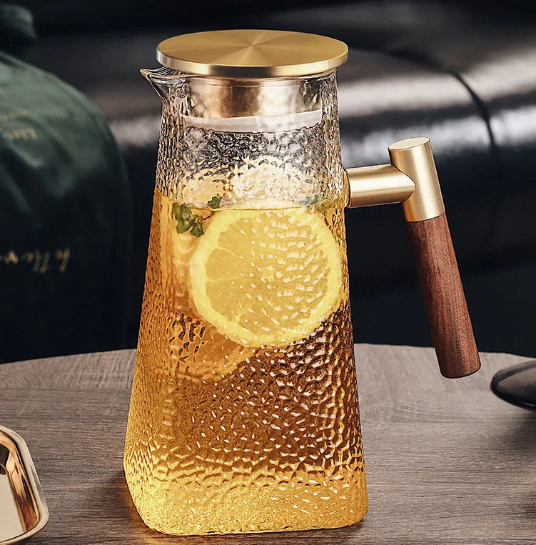 Inttox-Pichet en verre borosilicaté avec poignée en laiton 🫖 | Bouteille d'eau chaude et froide avec couvercle