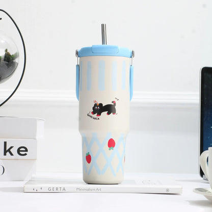 Inttox-🥤 Tasse Thermos  Design Dessin Animé avec Paille – 900 ml