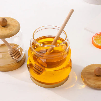 Inttox-🍯 Pot à Miel Rond en Verre Transparent avec Couvercle en Bois