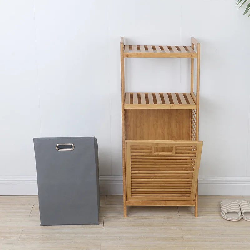 Inttox-Miroir à Pied Multifonction en Bambou avec Rangement pour Vêtements Sales