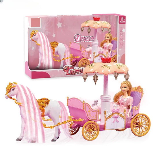 Inttox- 🌟 Poupée Princesse avec Chariot à Cheval 🎠