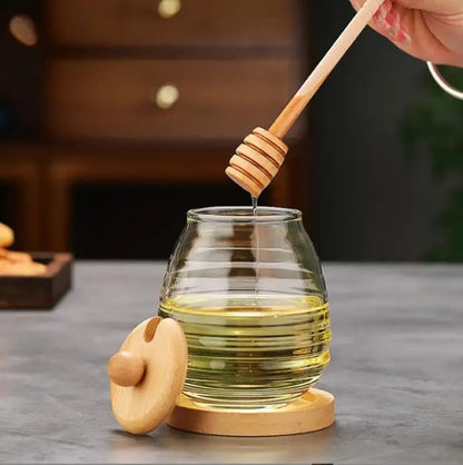 Inttox-Pot à Miel en Verre Borosilicate 🍯 avec Couvercle & Cuillère en Bambou