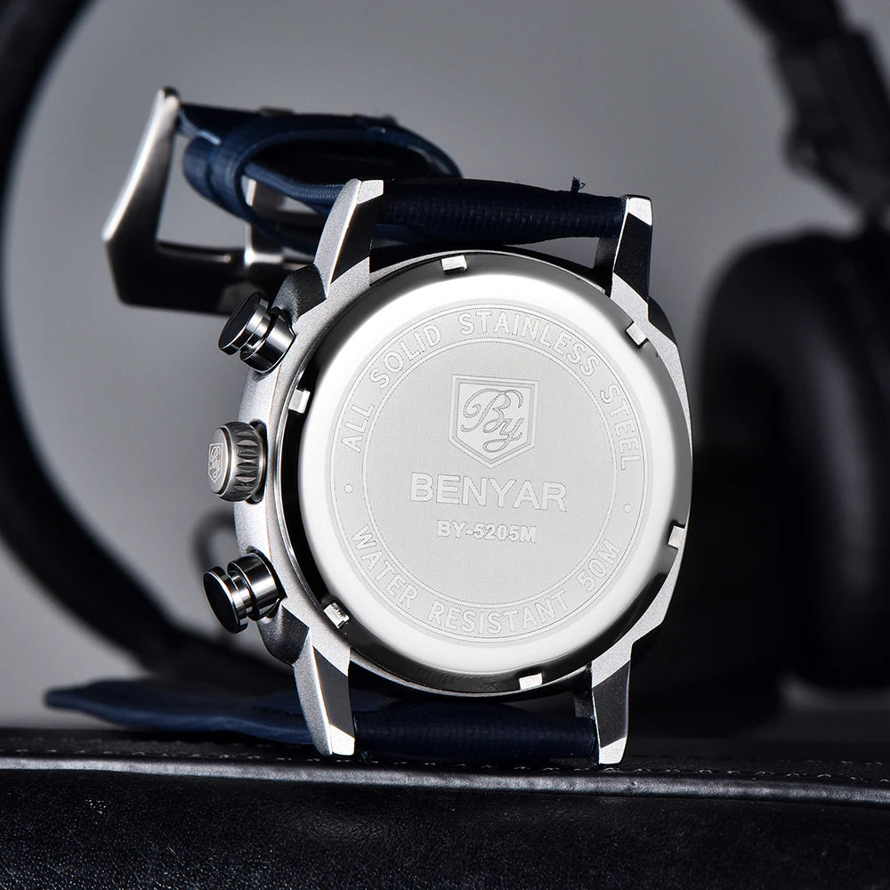 ⌚ BENYAR – Montre à Quartz Étanche pour Homme 💧 | Chronographe Décontracté 🕒 | Cadran Lumineux 🌙 | Mode & Sport 👔 | 50M | 43mm