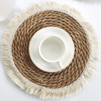 Inttox-Vente en Gros de Napperons en Herbe de Courge avec Dessous de Verre Rond à Pompon