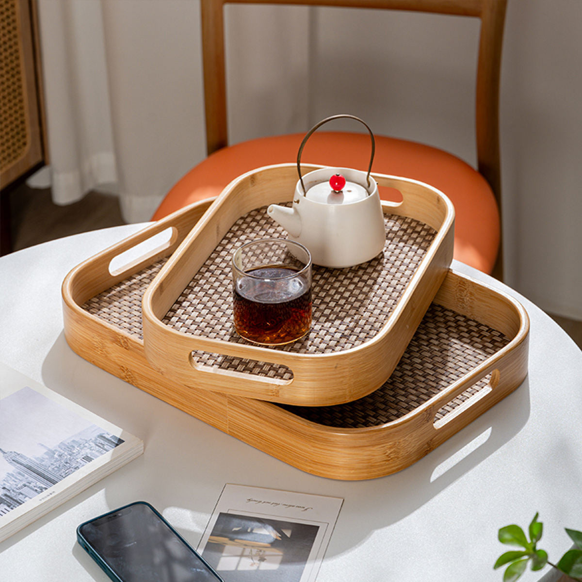 Inttox-🍵 Set de 3 Plateaux en Bois de Bambou Naturel 🍓☕