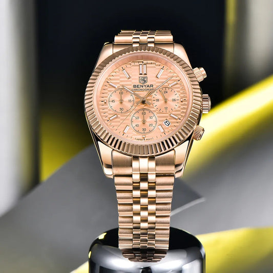 ⌚ BENYAR – Montre Multifonctionnelle Luxe pour Hommes ⌚ | Quartz Six Aiguilles 🕰️ | Acier Inoxydable Durable 🔩 | Mode Lumineux 🌟 | Étanche Poignet 💧