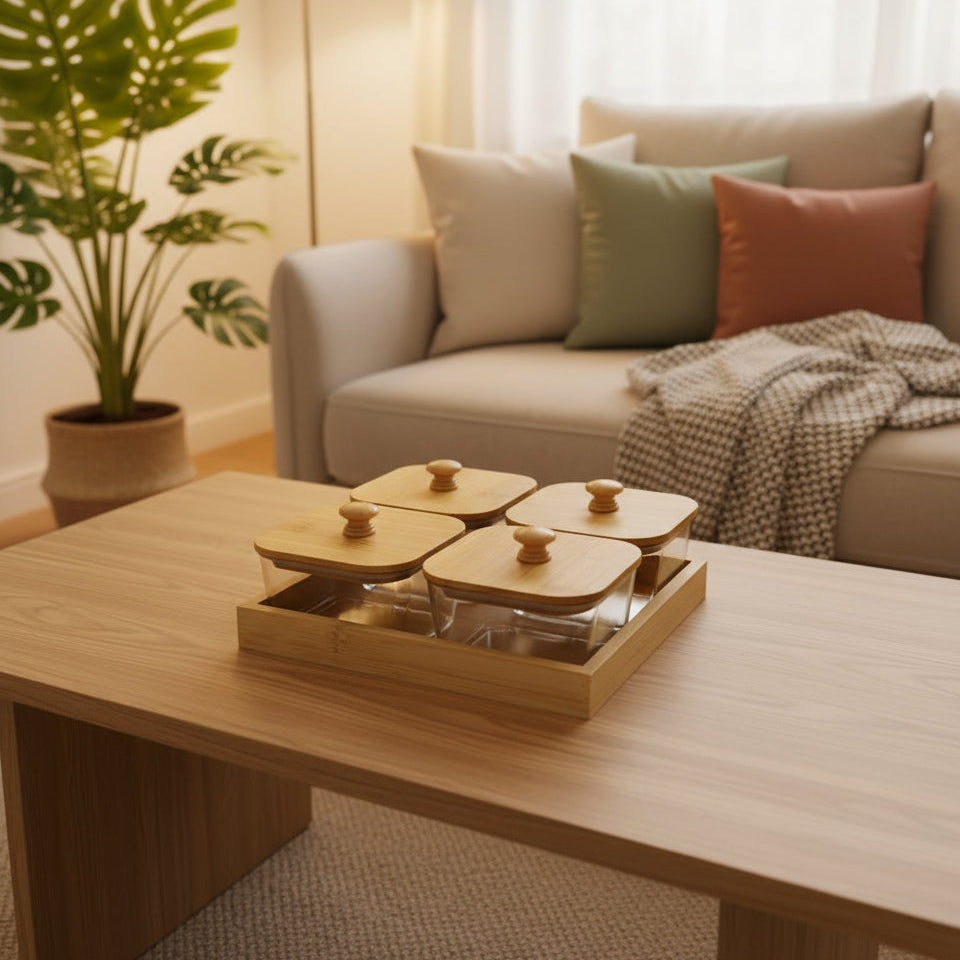 Inttox-🍯 Ensemble de Bocaux en Verre avec Couvercles et Plateau en Bambou