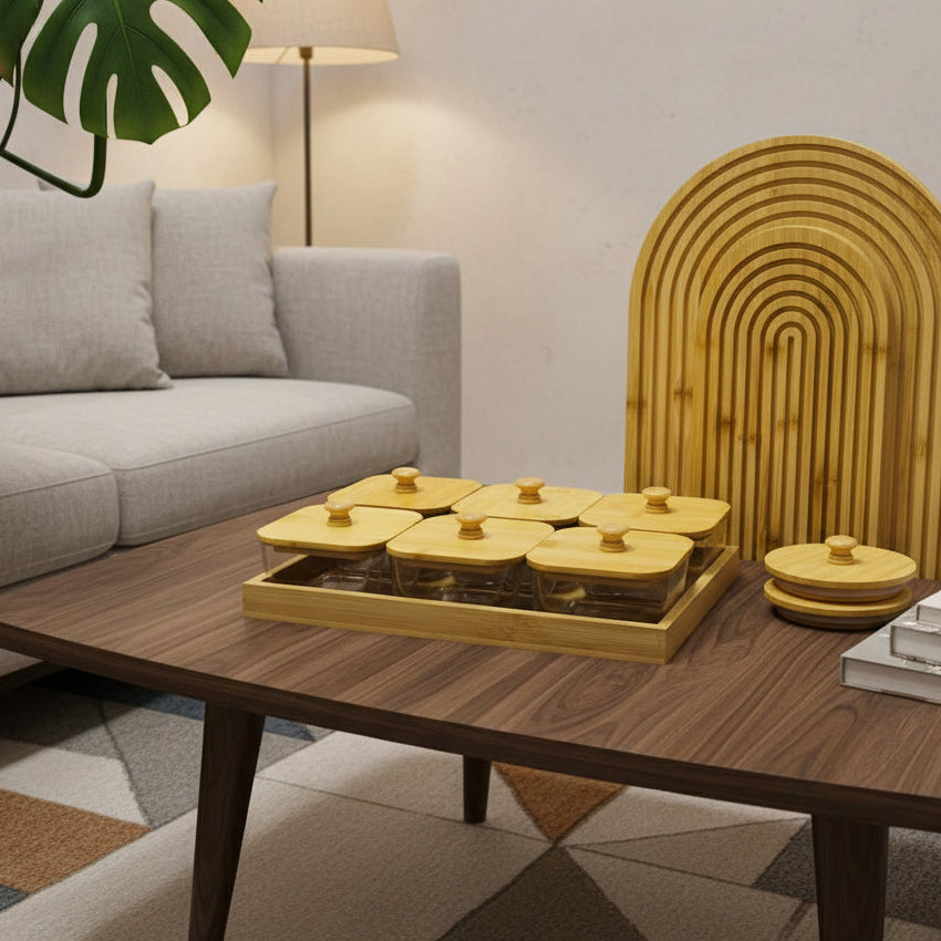 Inttox-🍯 Ensemble de Bocaux en Verre avec Couvercles et Plateau en Bambou