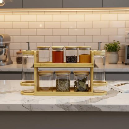 Inttox-🍯 Ensemble d’organisateurs de cuisine en verre & bambou