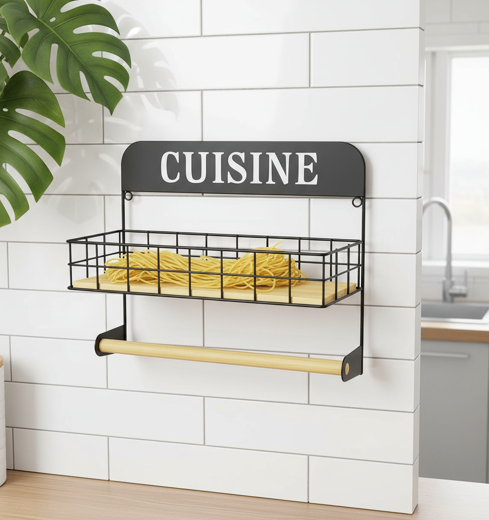 Inttox-🍽️ Étagère Murale “CUISINE” avec Porte-Rouleau