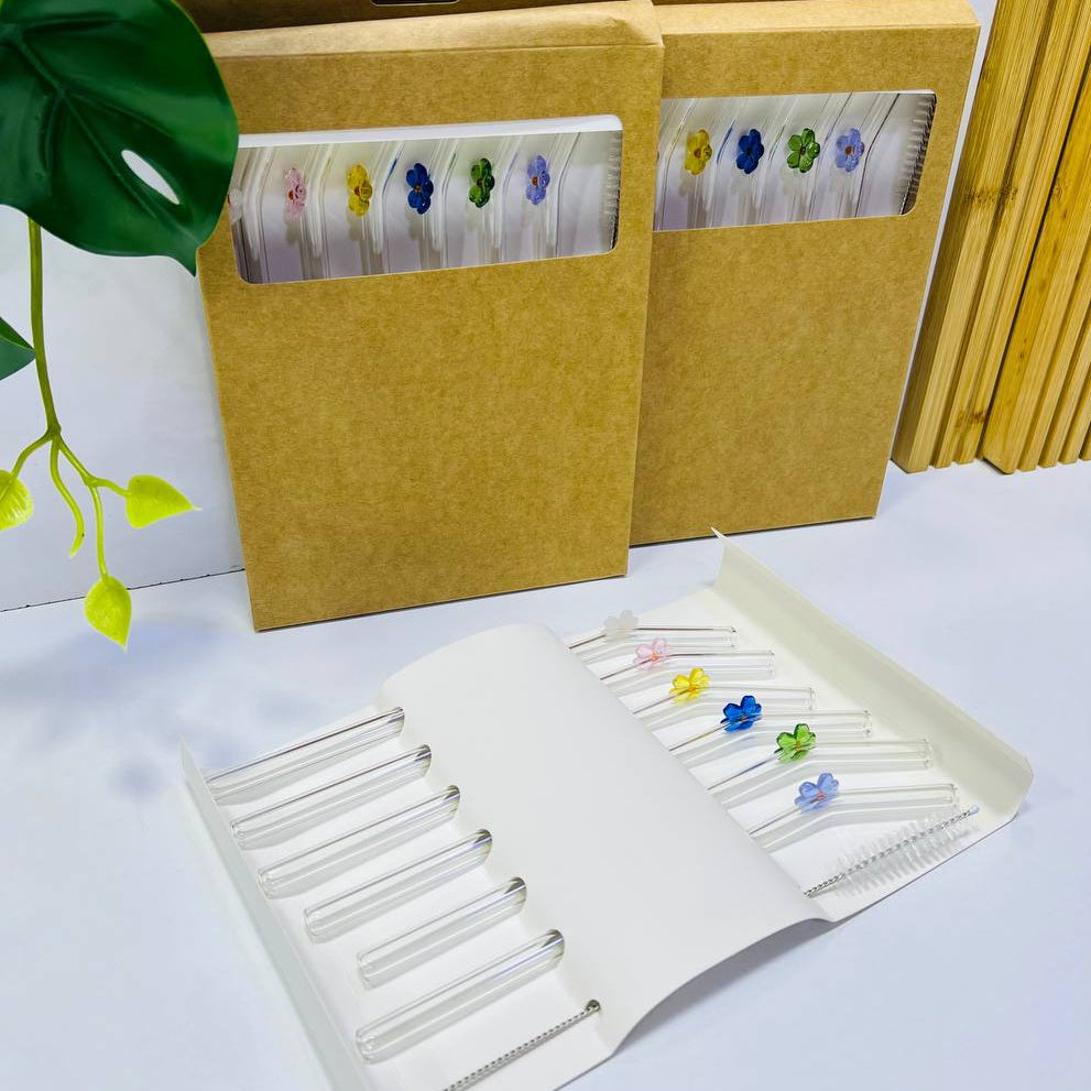 Inttox-🌷 Pailles Réutilisables en Verre Borosilicate – Collection Fleur 🌿 | Inttox