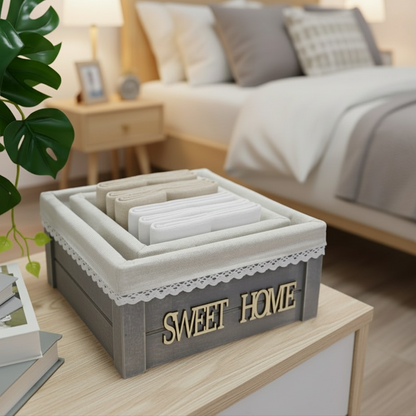 Inttox-🏡 Ensemble de paniers décoratifs “HOME” en bois & tissu