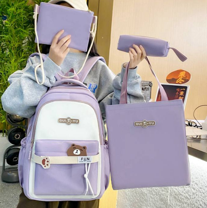 Inttox-🎒💜 Set Scolaire 4 Pièces – Sac à Dos & Accessoires