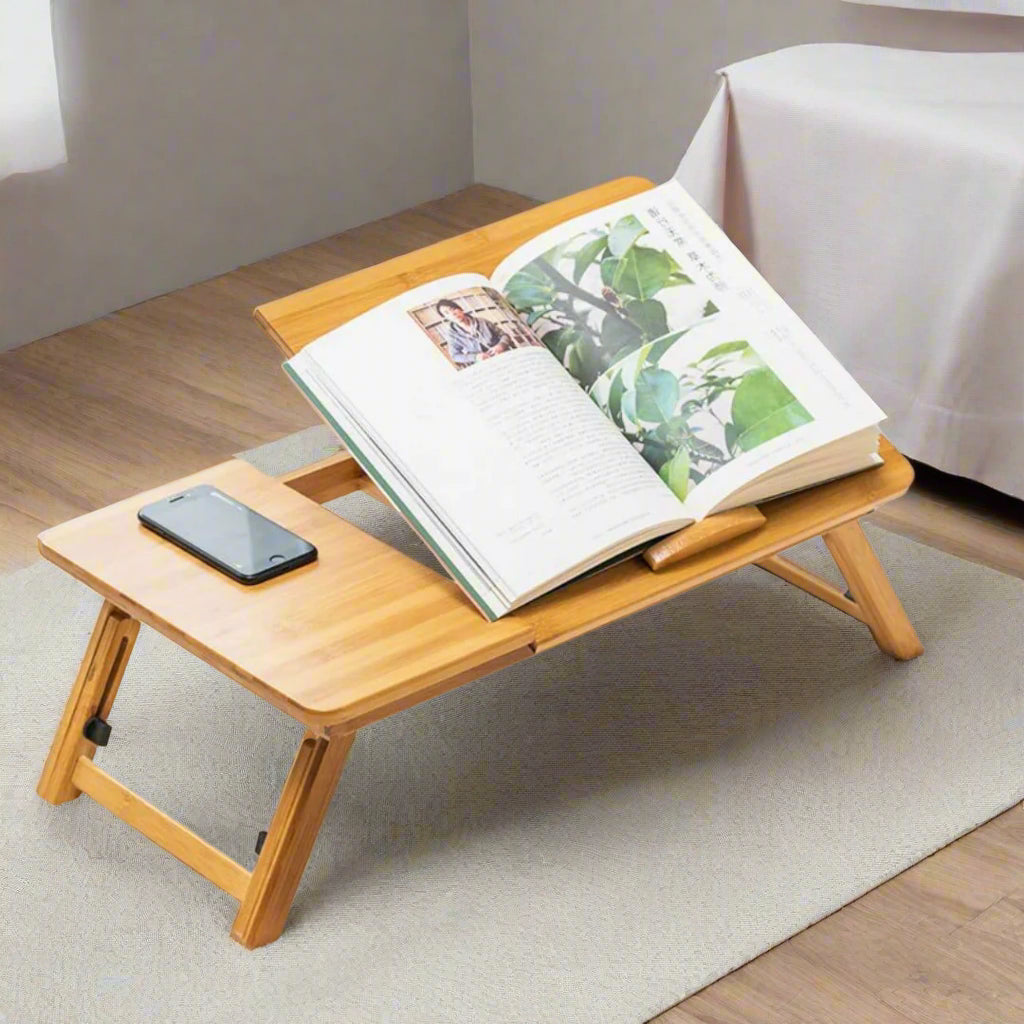 Inttox-💻🌿 Bureau Pliable en Bambou Portable 🛏️📚