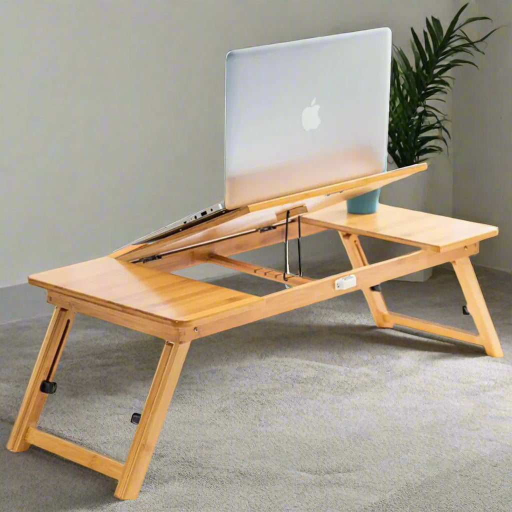 Inttox-💻🌿 Bureau Pliable en Bambou Portable 🛏️📚