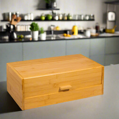Inttox-🍞📦 Boîte à Pain en Bambou Naturel avec Couvercle Basculant – Design Épuré 🌿