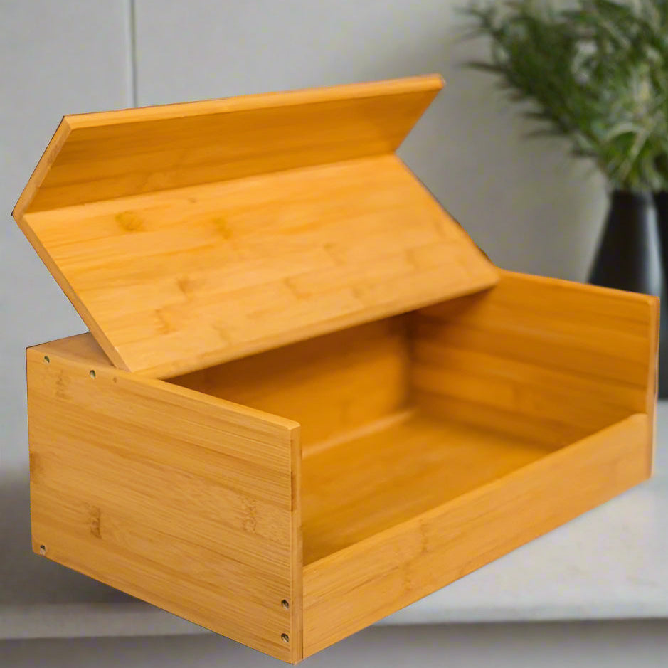 Inttox-🍞📦 Boîte à Pain en Bambou Naturel avec Couvercle Basculant – Design Épuré 🌿