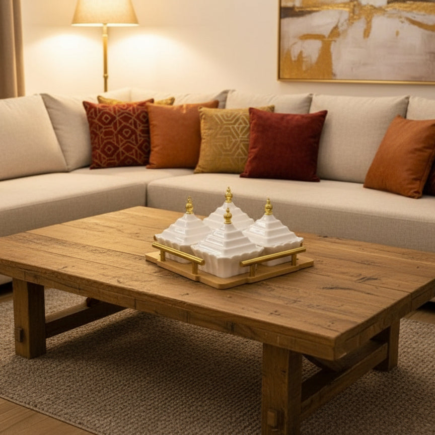 Inttox-Plateau de condiments en céramique blanche et base en bambou naturel