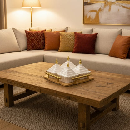 Inttox-Plateau de condiments en céramique blanche et base en bambou naturel