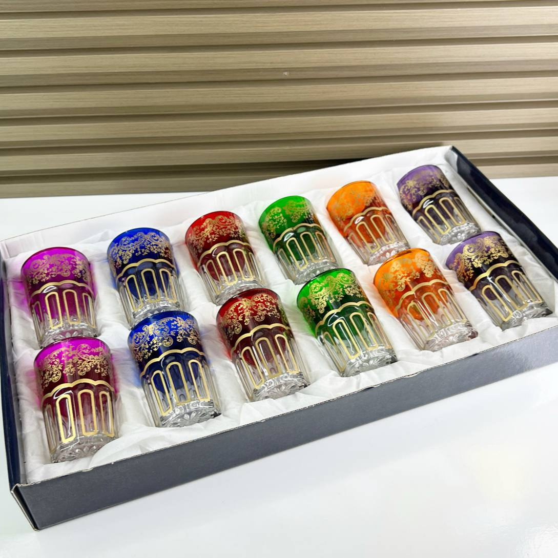 Inttox-🫖✨ Coffret de 12 Verres à Thé Marocains Colorés – Édition Prestige 🌈💎