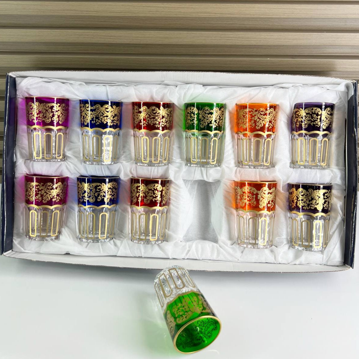 Inttox-🫖✨ Coffret de 12 Verres à Thé Marocains Colorés – Édition Prestige 🌈💎