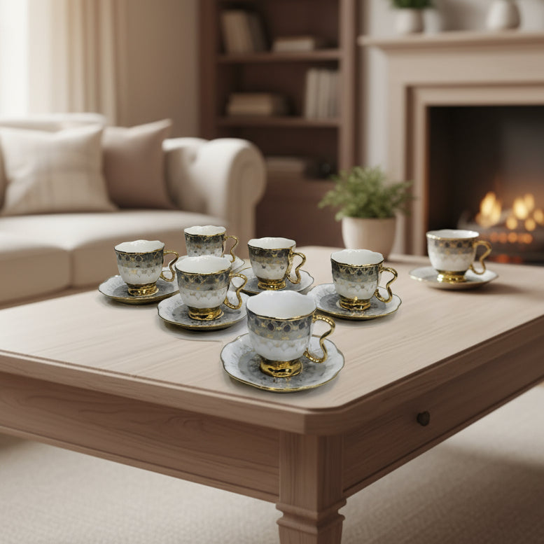 Inttox- Ensemble de 6 tasses et soucoupes – Service à café Inttox