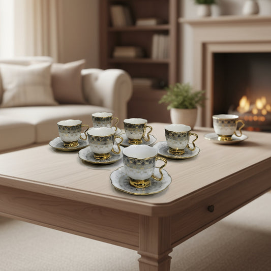 Inttox- Ensemble de 6 tasses et soucoupes – Service à café Inttox