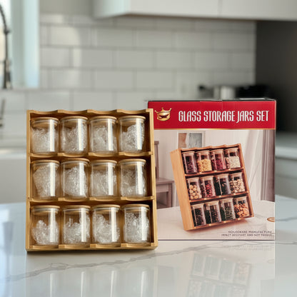 Inttox-Étagère à épices en bambou avec 12 bocaux