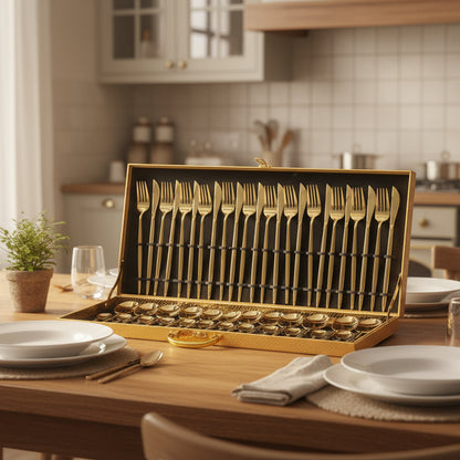 Inttox-Ensemble de couverts dorés 48 pièces en acier inoxydable