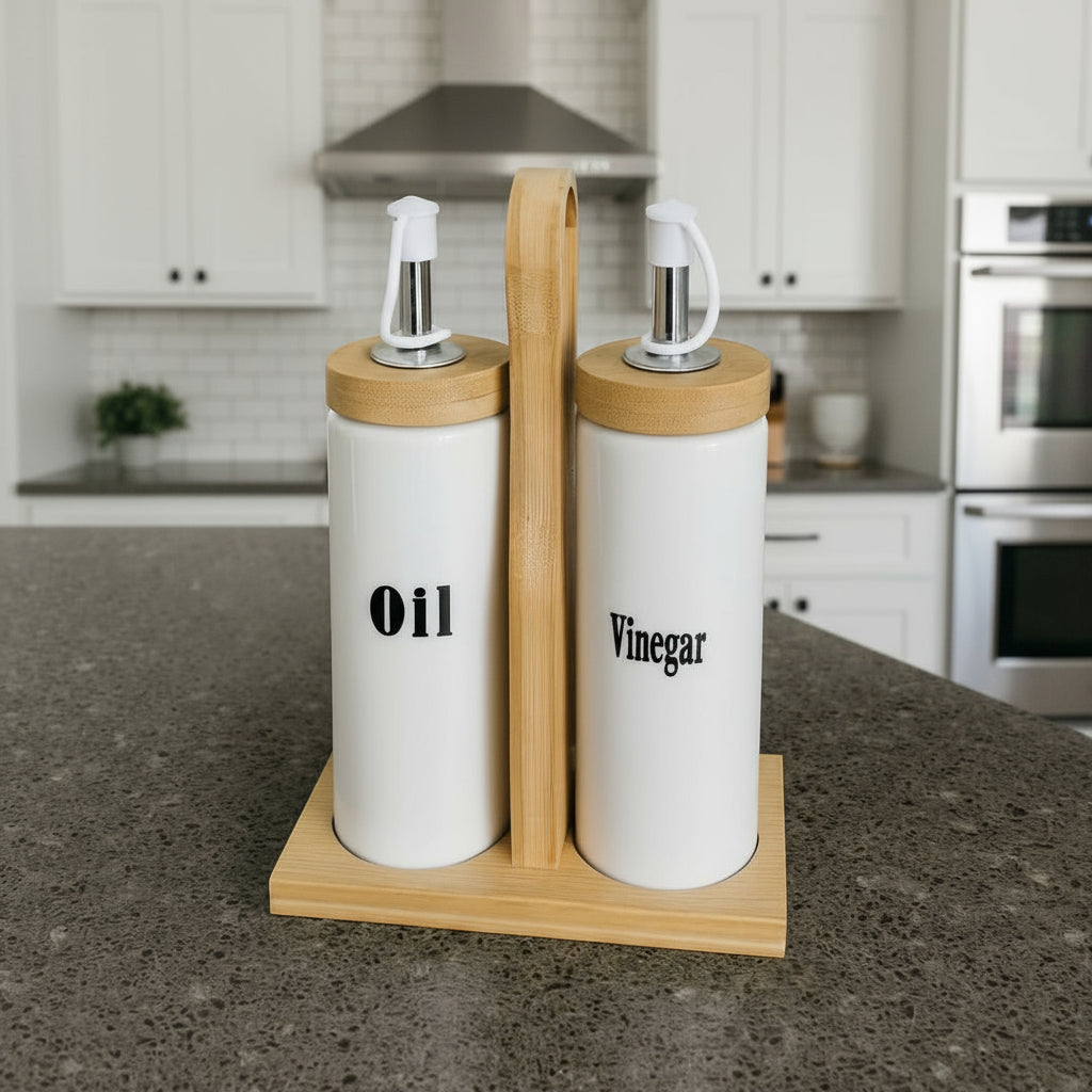 Inttox-Set huilier & vinaigrier – Bambou & Céramique