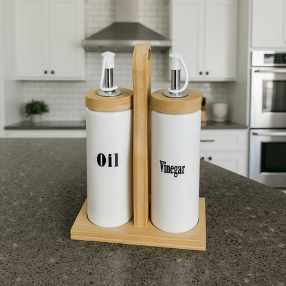 Inttox-Set huilier & vinaigrier – Bambou & Céramique