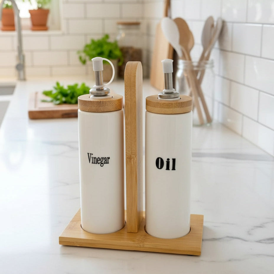 Inttox-Set huilier & vinaigrier – Bambou & Céramique