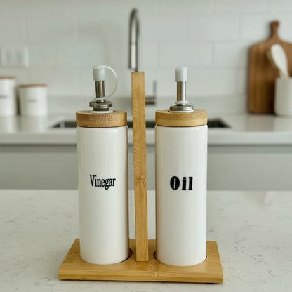 Inttox-Set huilier & vinaigrier – Bambou & Céramique