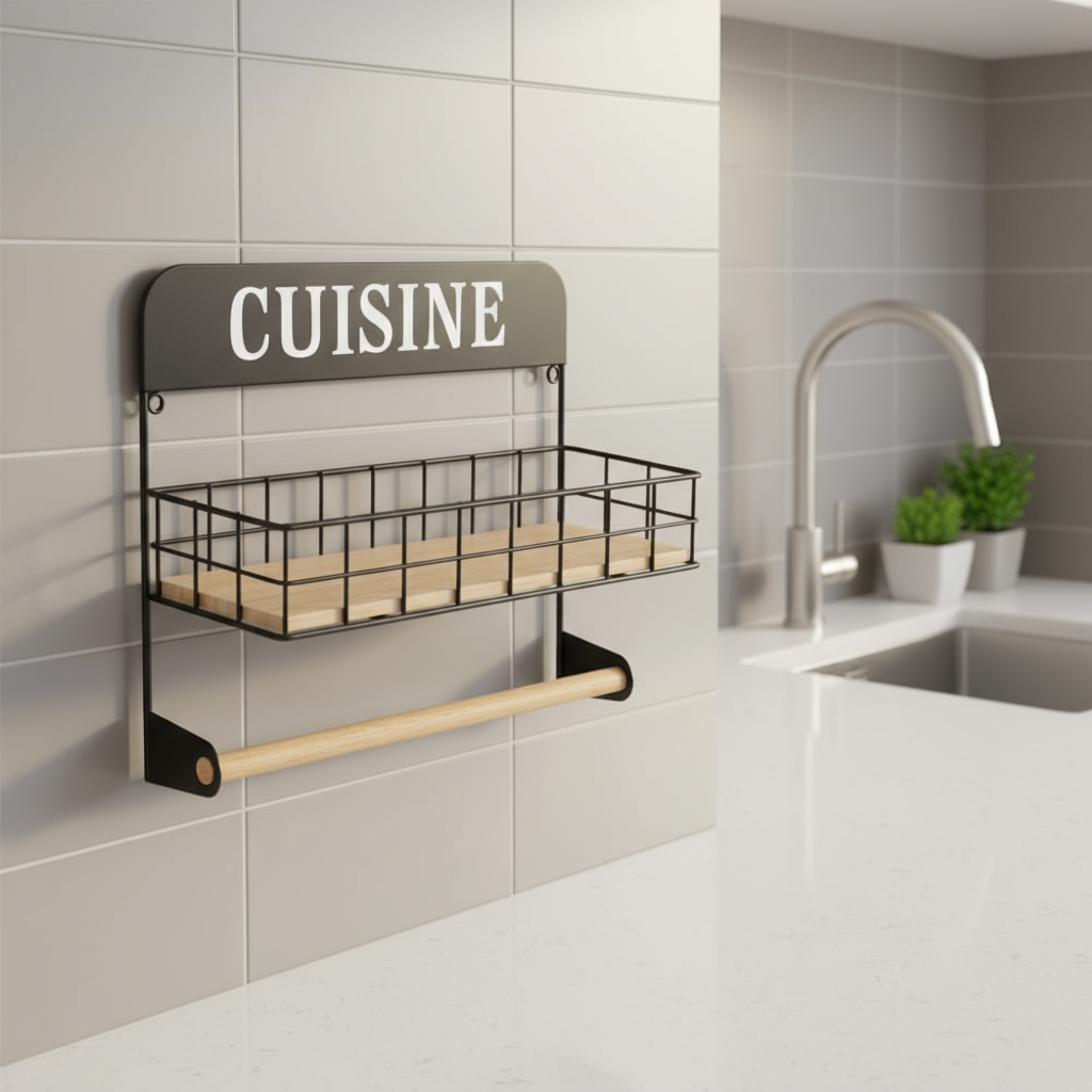 Inttox-🍽️ Étagère Murale “CUISINE” avec Porte-Rouleau