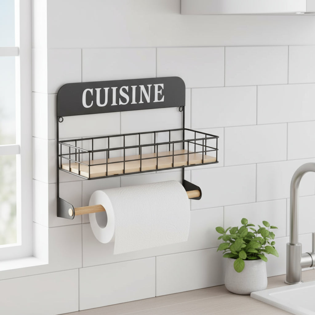Inttox-🍽️ Étagère Murale “CUISINE” avec Porte-Rouleau