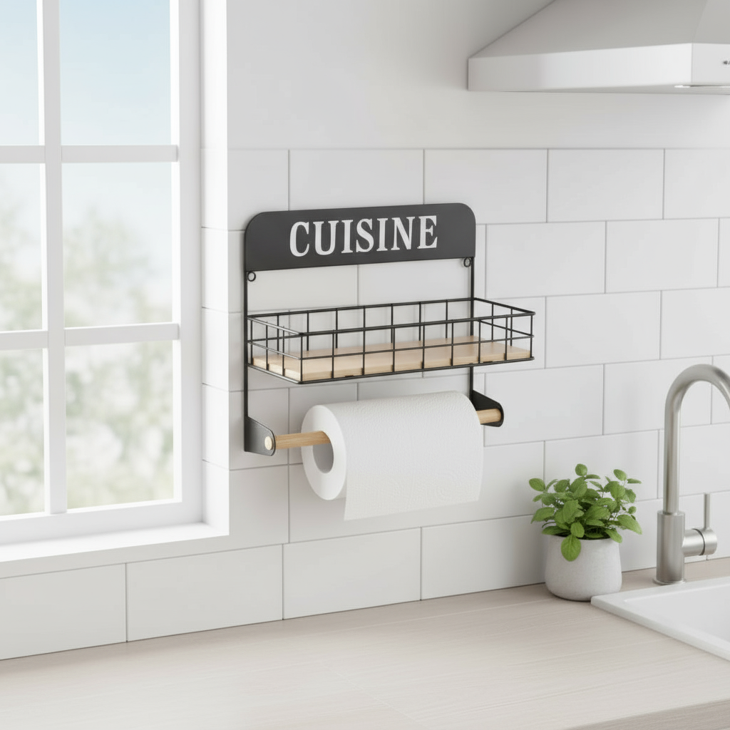 Inttox-🍽️ Étagère Murale “CUISINE” avec Porte-Rouleau