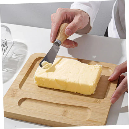 Inttox-🧈 Beurrier Chic – Couvercle en Verre & Plateau en Bambou Naturel 🌿