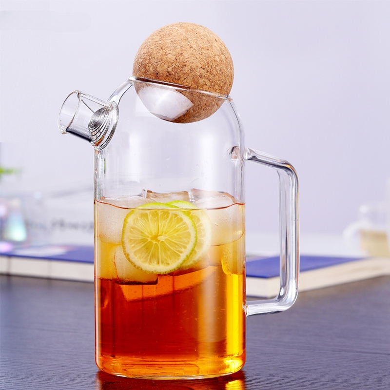 Inttox-Carafe à Lait en Verre Transparent Résistant à la Chaleur, Fabriquée à la Main, avec Couvercle en Liège et Filtre