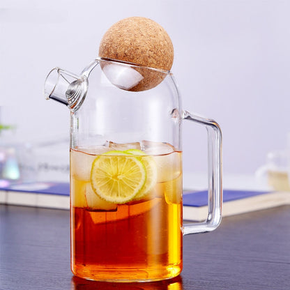 Inttox-Carafe à Lait en Verre Transparent Résistant à la Chaleur, Fabriquée à la Main, avec Couvercle en Liège et Filtre