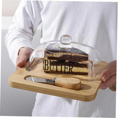 Inttox-🧈 Beurrier Chic – Couvercle en Verre & Plateau en Bambou Naturel 🌿