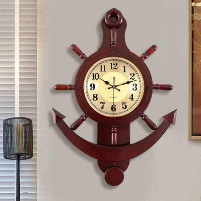 Inttox-🕰️ Horloge Murale Gouvernail Nautique ⚓ – Style Marin & Créatif