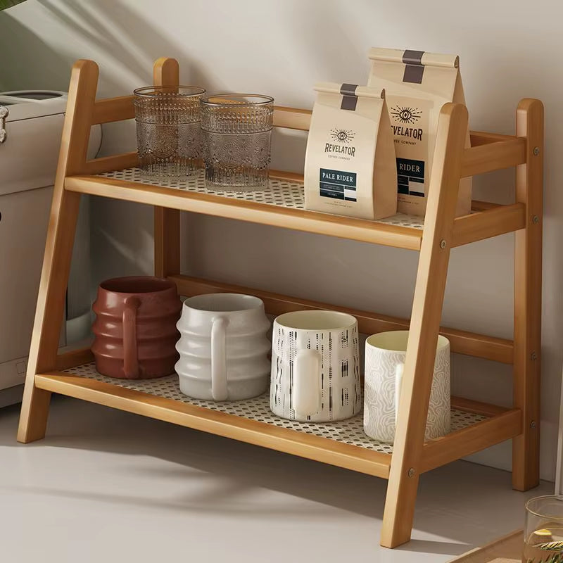 Inttox-🧺✨ Étagère Double en Rotin Antique  🌿📚