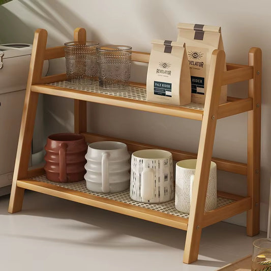 Inttox-🧺✨ Étagère Double en Rotin Antique  🌿📚