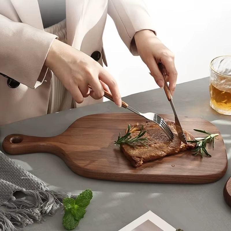 Inttox-🔪 Bloc à Découper en Bois de Qualité – Hêtre & Noyer | Planche à Découper Cuisine Multifonction 🍕🍞🍎🍣