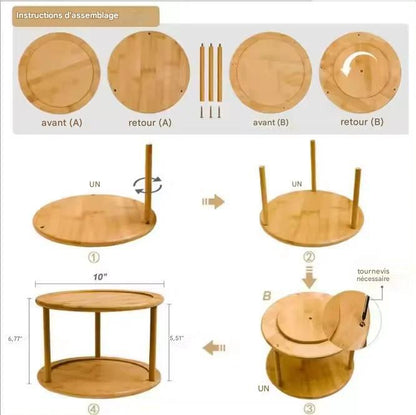 Inttox- Étagère de Rangement en Bambou 🌿 – Double Rotation pour Pots à Épices