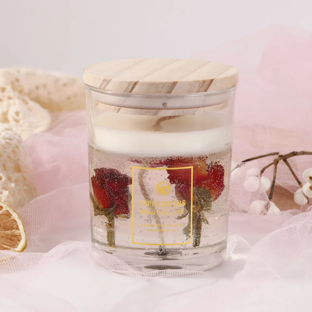Inttox-🕯️🌸 Bougie Parfumée en Gelée avec Fleurs Séchées – Cadeau Élégant et Relaxant 🎁✨